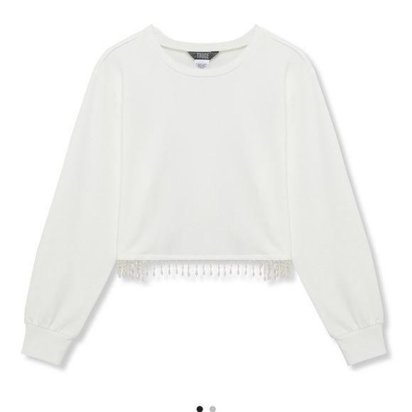 Girls Truce Fringe Pullover | White Cropped Sweatshirt | Size 14 | NWT - Picture 1 of 13